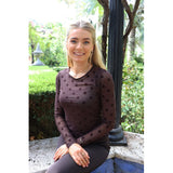 Liberté LIBERTÈ dame mesh LS Blouse DARK BROWN BIG DOT