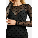 Liberté LIBERTÈ dame mesh LS Blouse black big dot