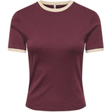 ONLY ONLY dame t-shirt ONLBINA T-shirt Windsor Wine Biscotfi contrast