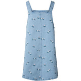 PIECES PIECES dame kjole PCFLORA Dress Light Blue Denim PINK FLOWER EMBROIDERY
