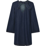 PIECES PIECES dame kjole PCOFELIA Dress Medium Blue Denim Black satin bow