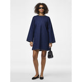 PIECES PIECES dame kjole PCOFELIA Dress Medium Blue Denim Black satin bow