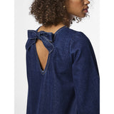 PIECES PIECES dame kjole PCOFELIA Dress Medium Blue Denim Black satin bow