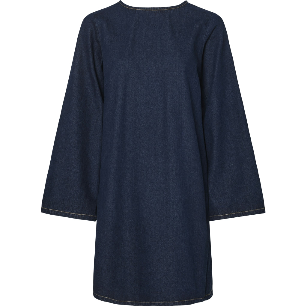 Poéselle Women Round Neck Sleeveless Slim Fit Long Denim Dress, Elegant