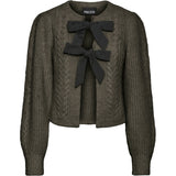 PIECES PIECES dame strik PCROW Restudsalg Morel Black woven bows