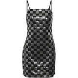 NOISY MAY Noisy May dame kjole NMMINDY Restudsalg Black BLACK AND SILVER SEQUIN CHECK