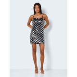 NOISY MAY Noisy May dame kjole NMMINDY Restudsalg Black BLACK AND SILVER SEQUIN CHECK