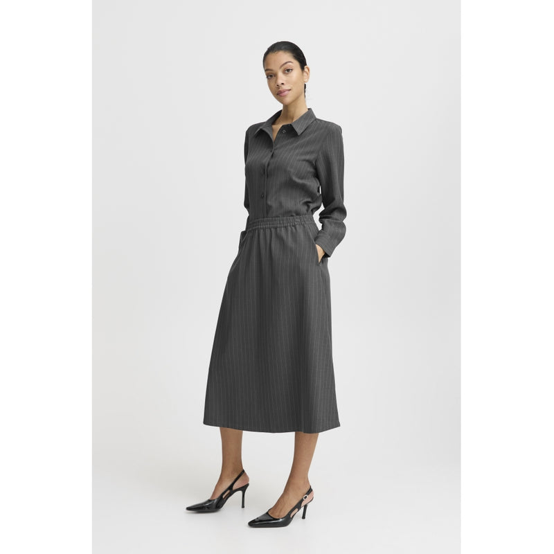 b.young B.YOUNG dame nederdel BYMIDDE Skirt Dark Grey Mel. Pinstripe Mix