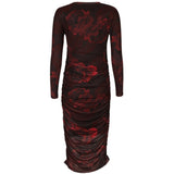 Liberté LIBERTÉ DAME KJOLE MESH LS LONG DRESS Dress Black bordeaux flower