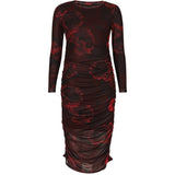 Liberté LIBERTÉ DAME KJOLE MESH LS LONG DRESS Dress Black bordeaux flower