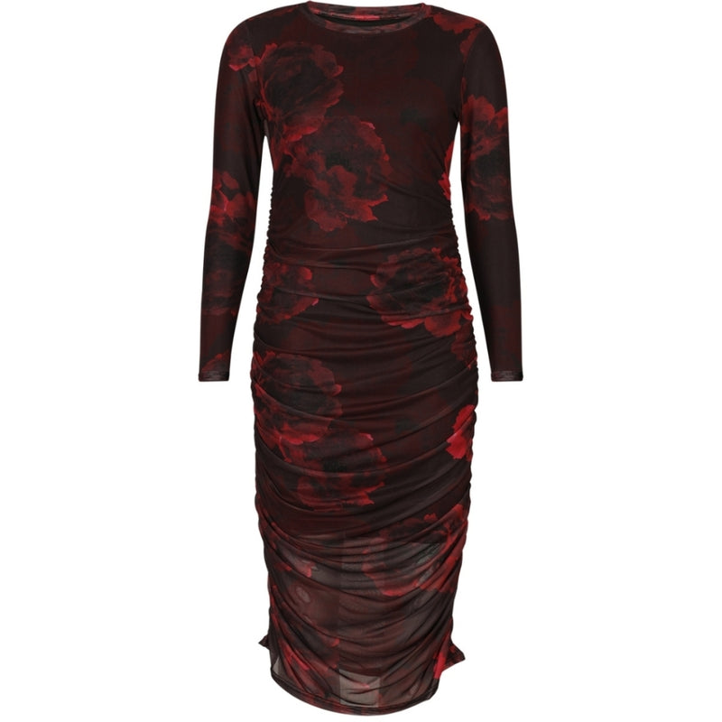Liberté LIBERTÉ DAME KJOLE MESH LS LONG DRESS Dress Black bordeaux flower
