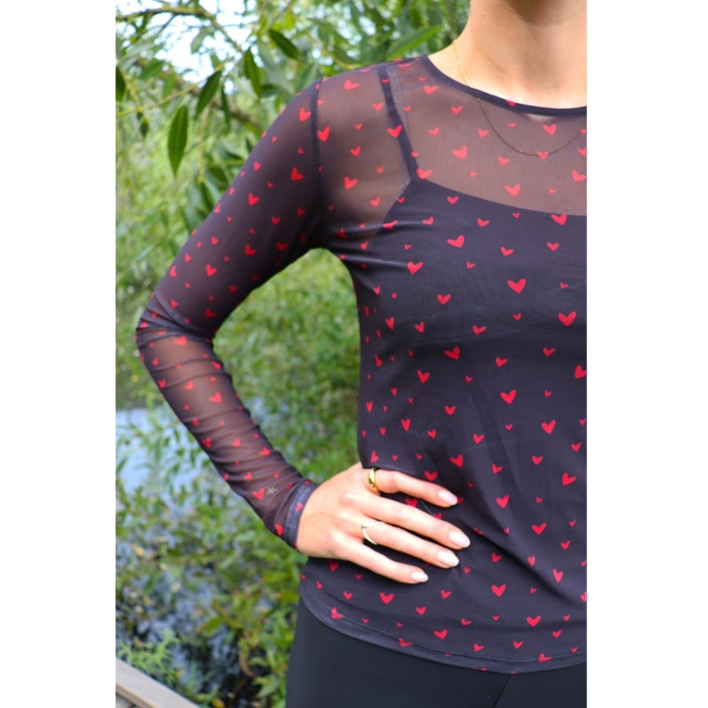 Liberté LIBERTÉ dame bluse MESH Blouse BLACK RED HEARTS
