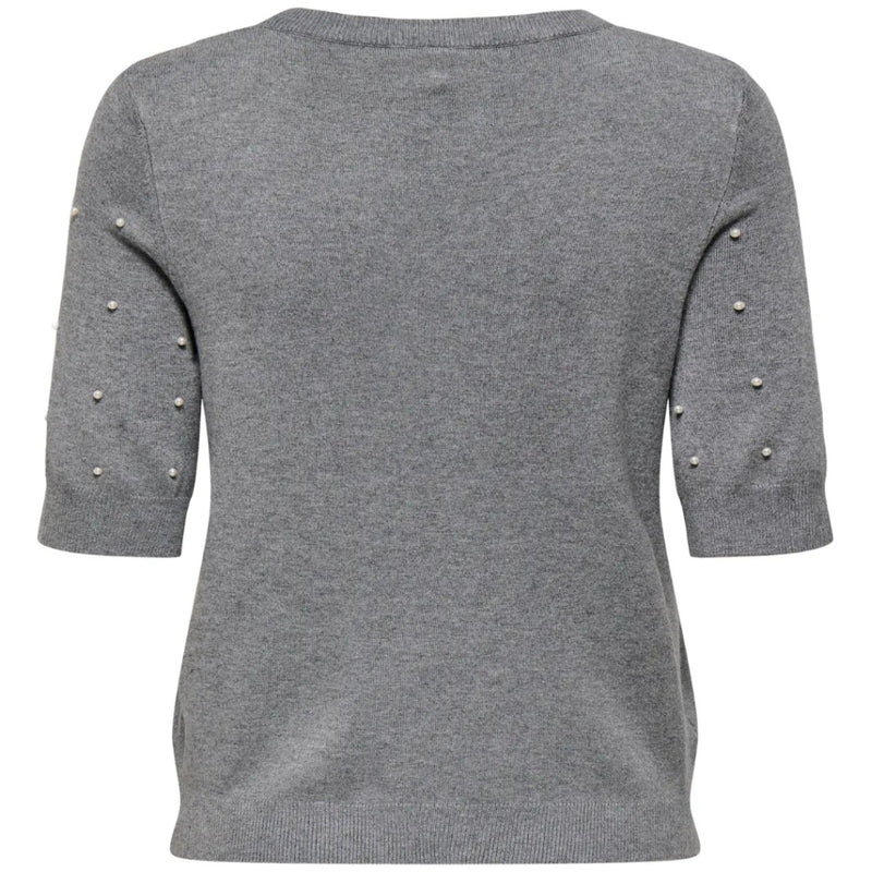 ONLY ONLY DAME STRIKTRØJE ONLVENICE Knit Light Grey Melange White Pearls