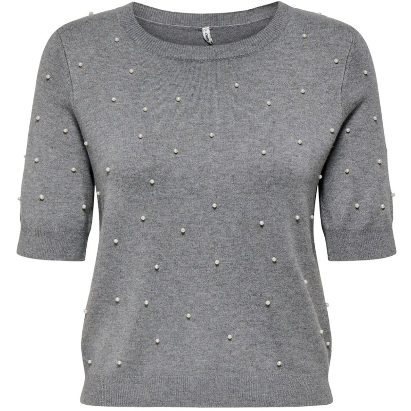 ONLY ONLY DAME STRIKTRØJE ONLVENICE Knit Light Grey Melange White Pearls