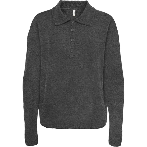 ONLY ONLY Dame Strik Polo ONLTALIO Knit Dark Grey Melange Detail:DTM Horn Button