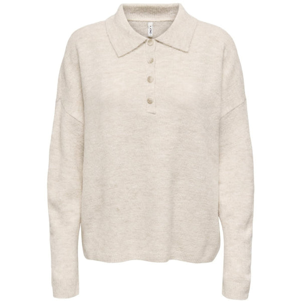 ONLY ONLY Dame Strik Polo ONLTALIO Knit Whitecap Gray Detail:Melange/DTM Horn Button