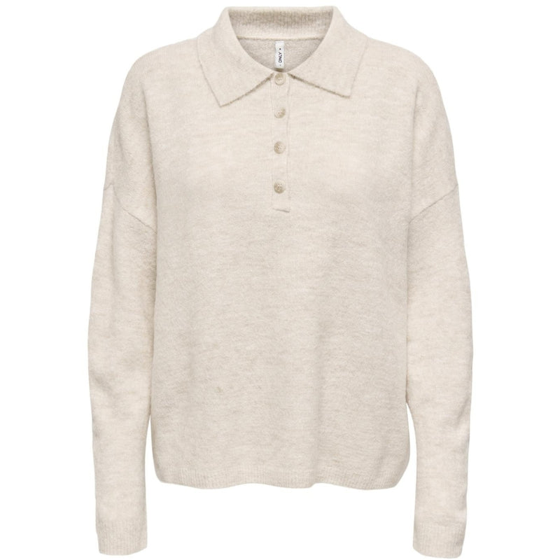 ONLY ONLY Dame Strik Polo ONLTALIO Knit Whitecap Gray Detail:Melange/DTM Horn Button