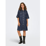 ONLY ONLY dame kjole ONLBELLE Dress Dark Blue Denim STRIPE