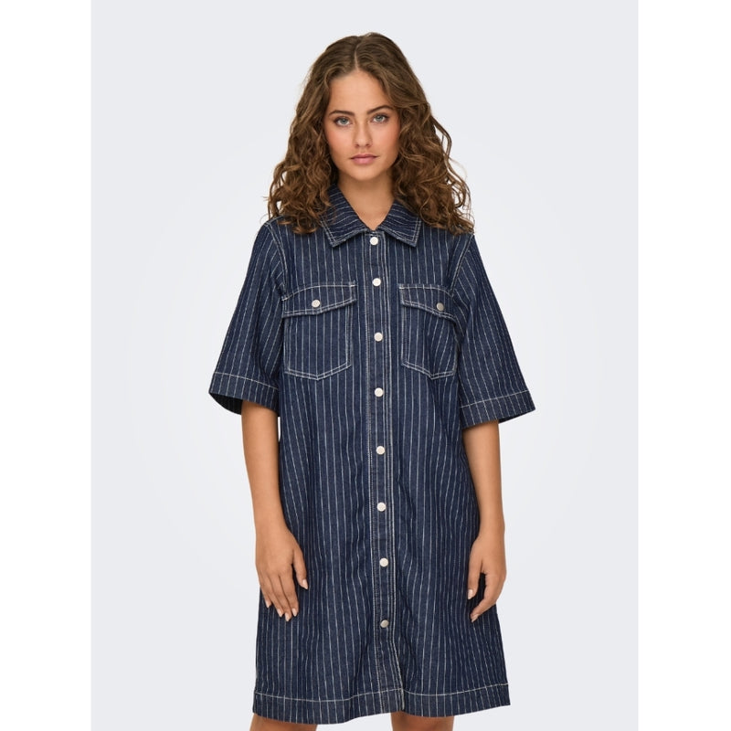 ONLY ONLY dame kjole ONLBELLE Dress Dark Blue Denim STRIPE