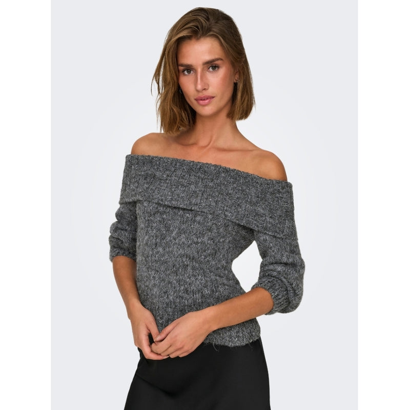 ONLY ONLY dame off shoulder strik ONLMARIE Knit Medium grey melange