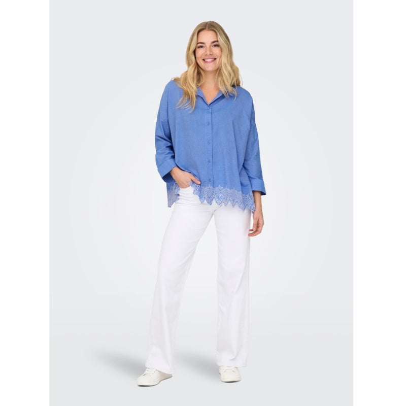 ONLY ONLY dame skjorte ONLGRACES Shirt Blue Bonnet BRIGHT WHITE EMB.