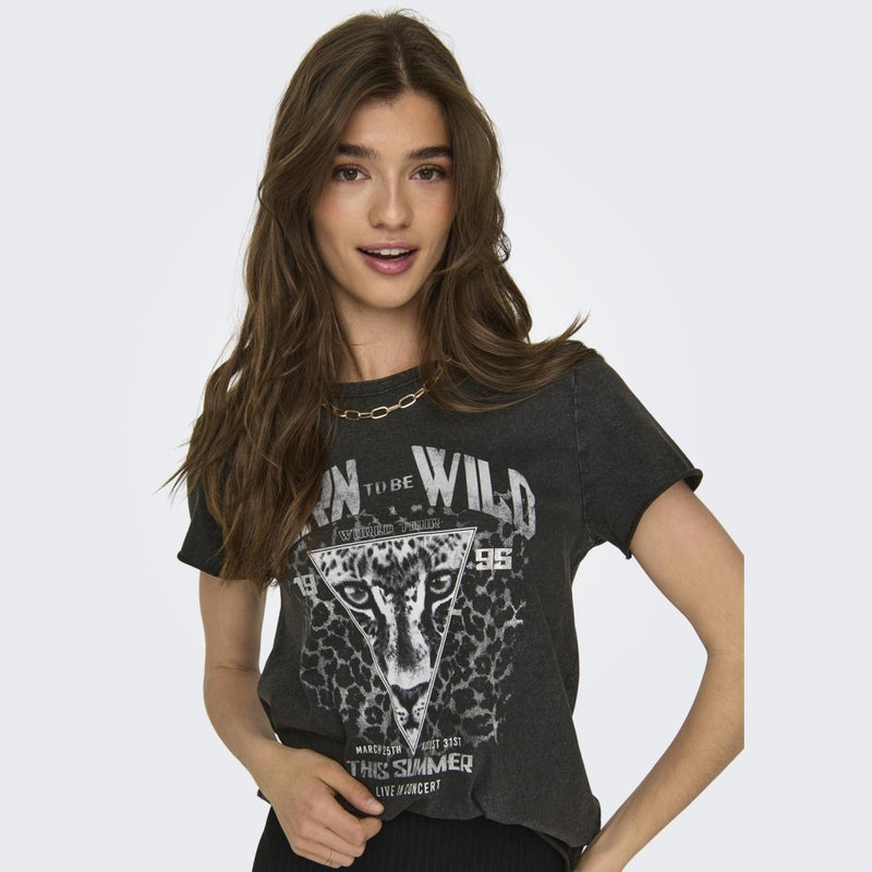 ONLY ONLY dame t-shirt ONLLUCY T-shirt Black BORN TO BE WILD