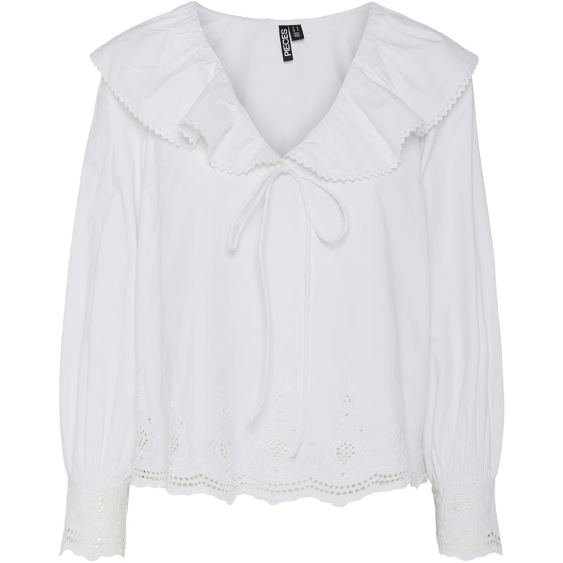 PIECES PIECES dame bluse PCANNABELLE Blouse Bright White Bright White embroidery