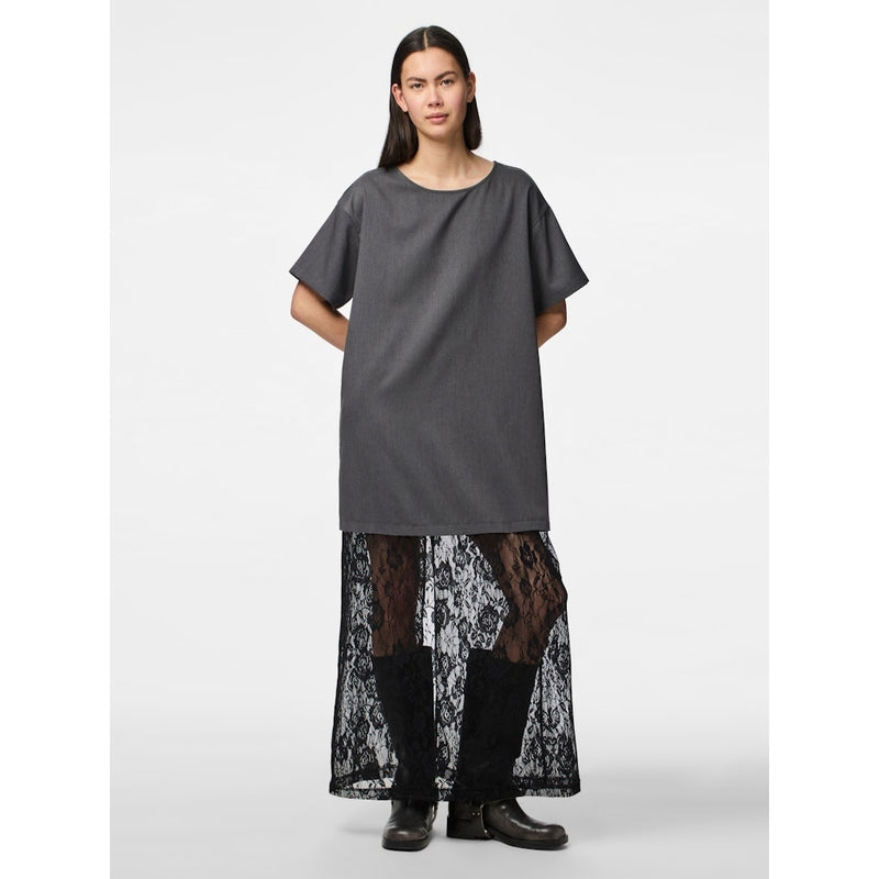 PIECES PIECES dame kjole PCALICE Dress Medium Grey Melange Black lace
