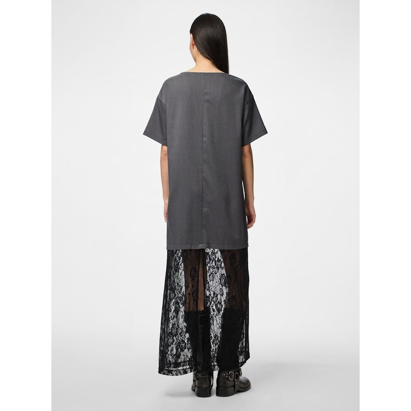 PIECES PIECES dame kjole PCALICE Dress Medium Grey Melange Black lace