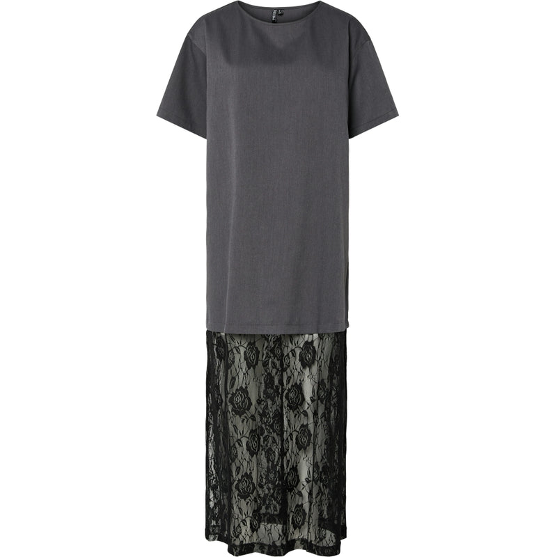 PIECES PIECES dame kjole PCALICE Dress Medium Grey Melange Black lace