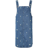PIECES PIECES dame kjole PCFLORA Dress Medium Blue Denim WHITE FLOWER EMBROIDE