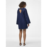 PIECES PIECES dame kjole PCOFELIA Dress Medium Blue Denim Black satin bow