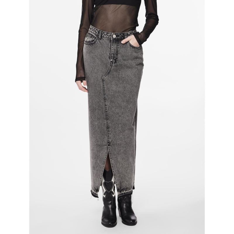 PIECES PIECES dame nederdel PCNORA Restudsalg Grey Denim