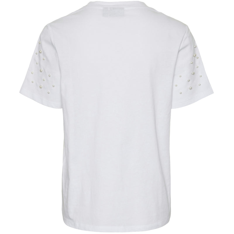 PIECES PIECES dame t-shirt PCRINE T-shirt Bright White PEARL ON SLEEVE