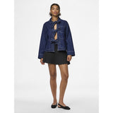 PIECES PIECES dame skjorte PCOFELIA Shirt Medium Blue Denim Black satin bow