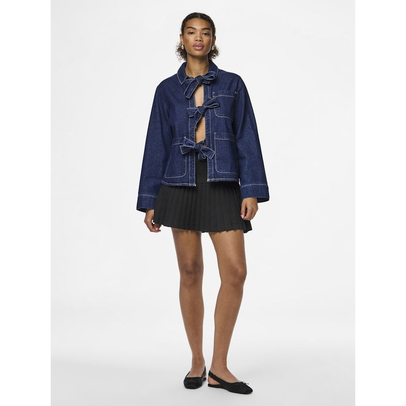PIECES PIECES dame skjorte PCOFELIA Shirt Medium Blue Denim Black satin bow