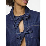 PIECES PIECES dame skjorte PCOFELIA Shirt Medium Blue Denim Black satin bow