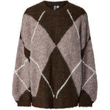 PIECES PIECES dame strik PCRASMINE Knit Hot Fudge Greige and Birch
