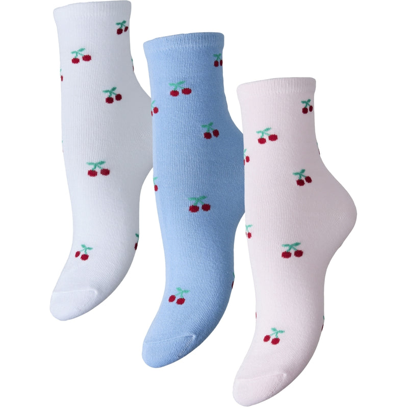 PIECES PIECES dame strømper PCFAJA Socks Bright White 3 PACK BWHI-LBLUE-PINK