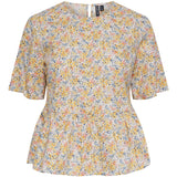 PIECES PIECES dame top PCJALISA Restudsalg Cloud Dancer YELLOW FLOWERS