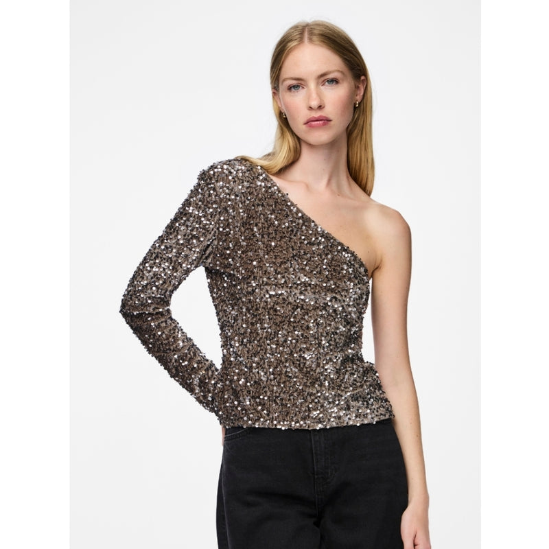 PIECES PIECES dame top PCKAM Top Morel Silver sequins