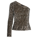 PIECES PIECES dame top PCKAM Top Morel Silver sequins