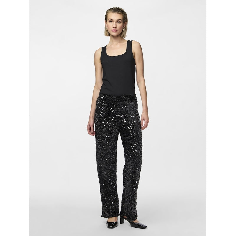 PIECES Pieces dame bukser PCKAM Pant Black Black sequins