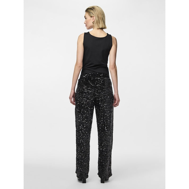 PIECES Pieces dame bukser PCKAM Pant Black Black sequins