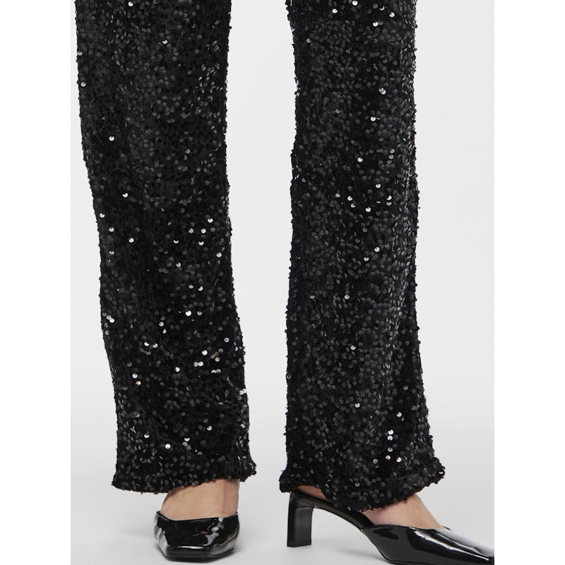 PIECES Pieces dame bukser PCKAM Pant Black Black sequins