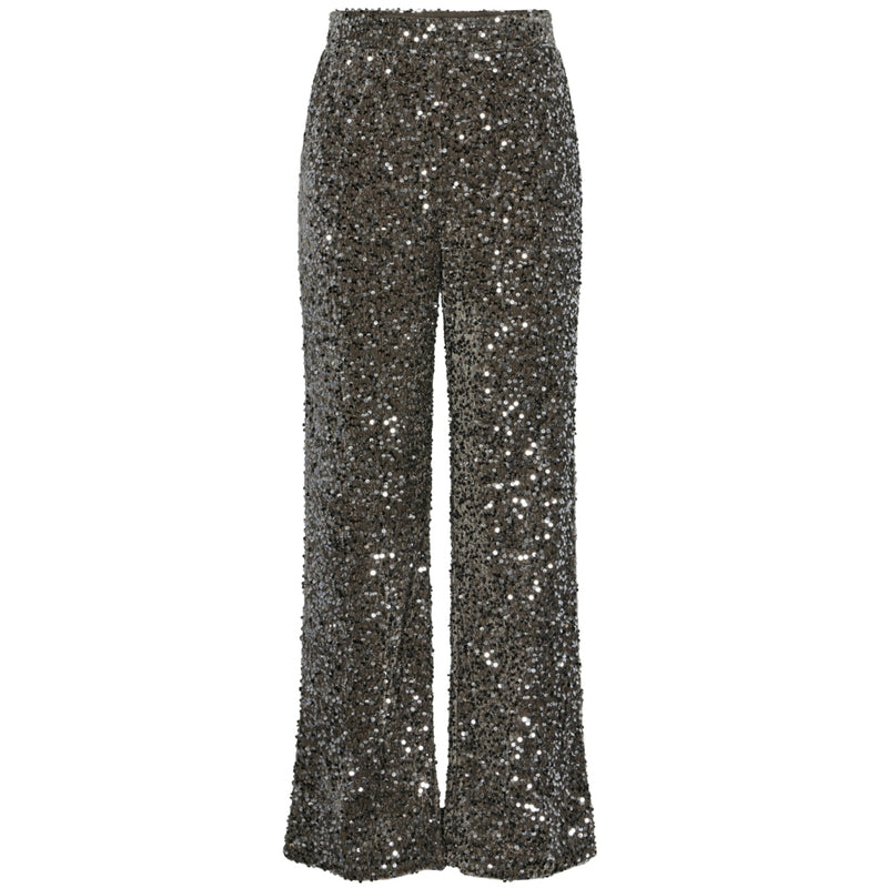 PIECES Pieces dame bukser PCKAM Pant Morel Silver sequin