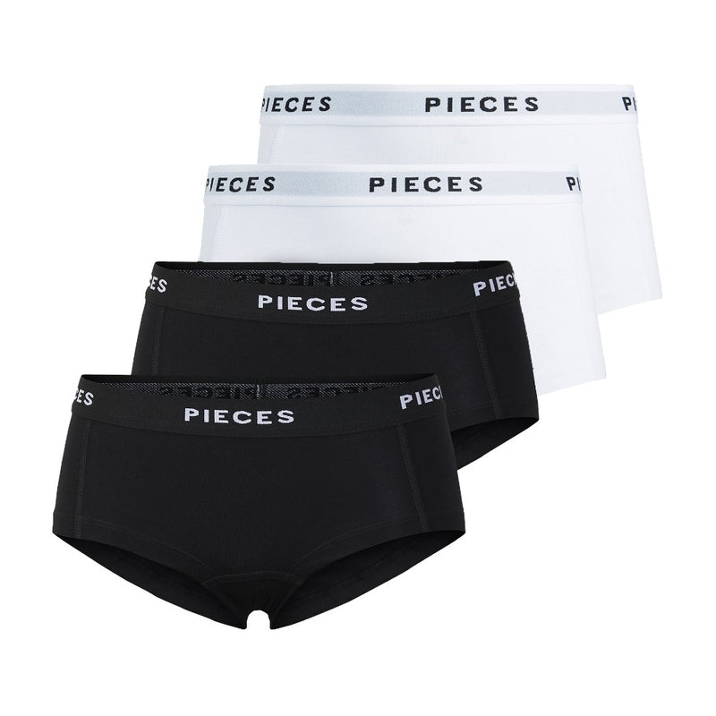 PIECES Pieces dame hipsters PCLOGO LADY 4-PACK Underwear Black 4 PACK W. BLK/BLK/WHITE/WHITE