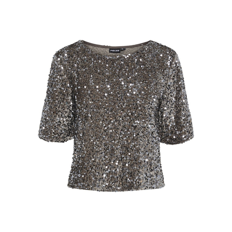 PIECES Pieces dame top PCKAM Top Morel Silver sequins