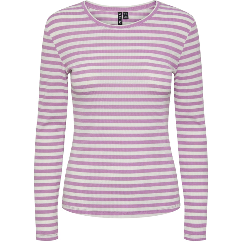 PIECES Pieces dame top PCRUKA Top Pastel Lavender Stripes CLOUD DANCER