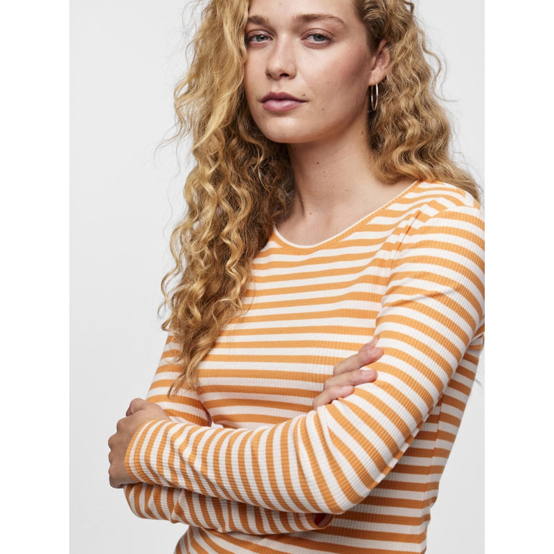 PIECES Pieces dame top PCRUKA Top Tangerine Stripes CLOUD DANCER